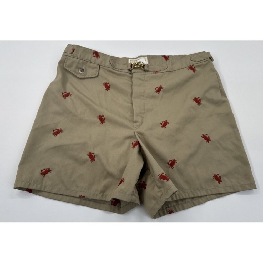 Vintage 1980s Lord Jeff Shorts Mens 36 Tan Embroidered Crabs Brief Liner Hippie
